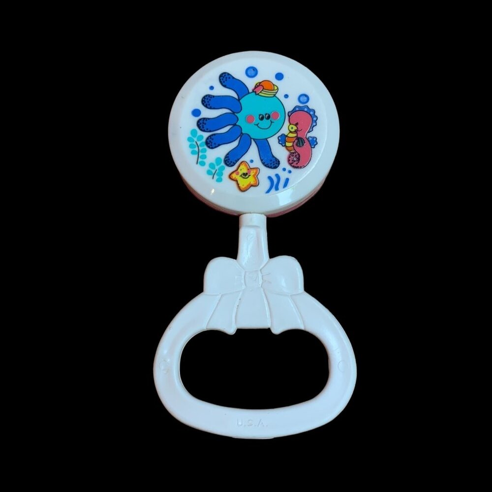 Vintage Octopus Seahorse Baby Rattle Starfish Luv N Care Retro Nursery Decor